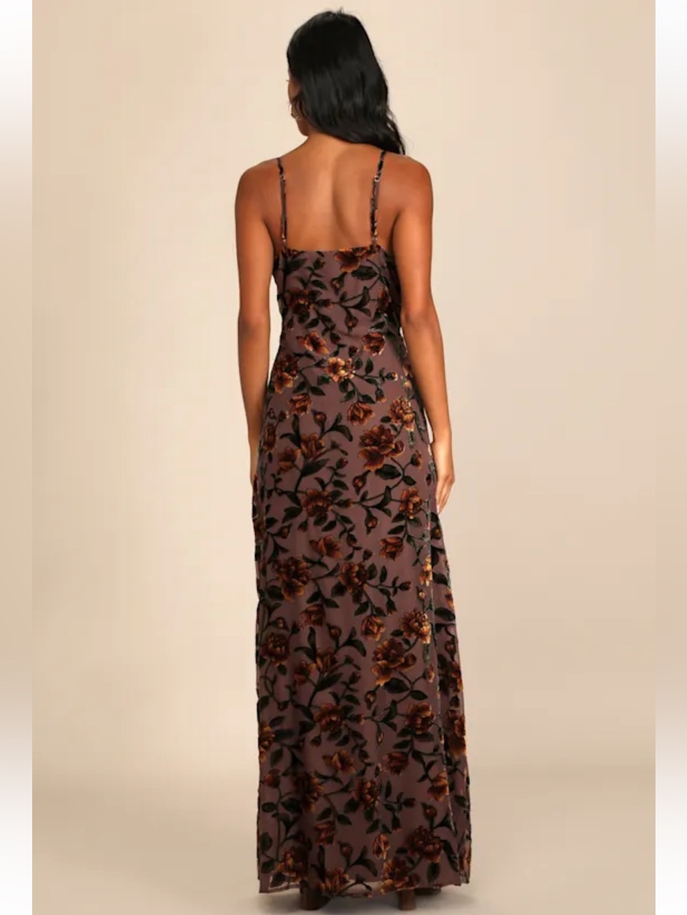 NWT Lulus Romance in the Making Plum Purple Floral Print Velvet Maxi Dress - Picture 4 of 15